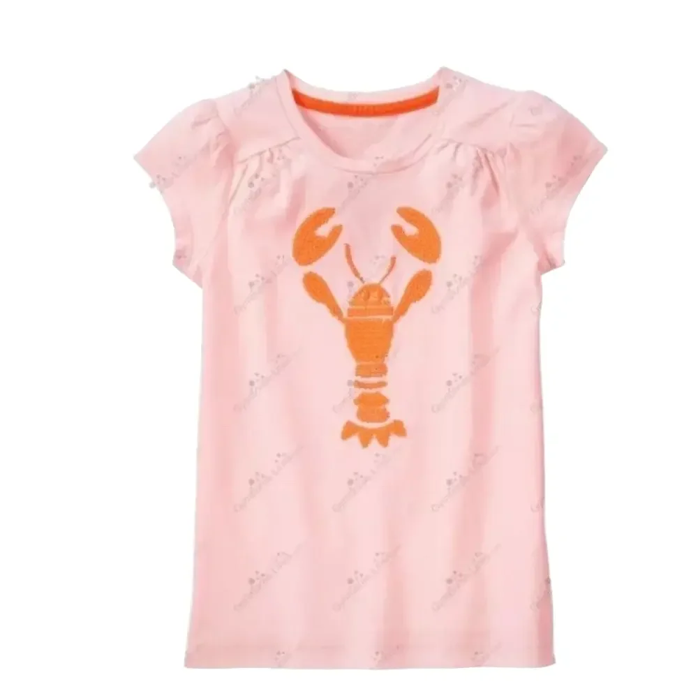 GYMBOREE lovely girls set orange lobster design top & striped shorts size 5